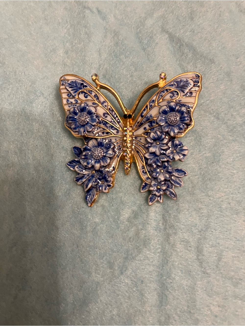 Blue Floral Butterfly Pin Brooch